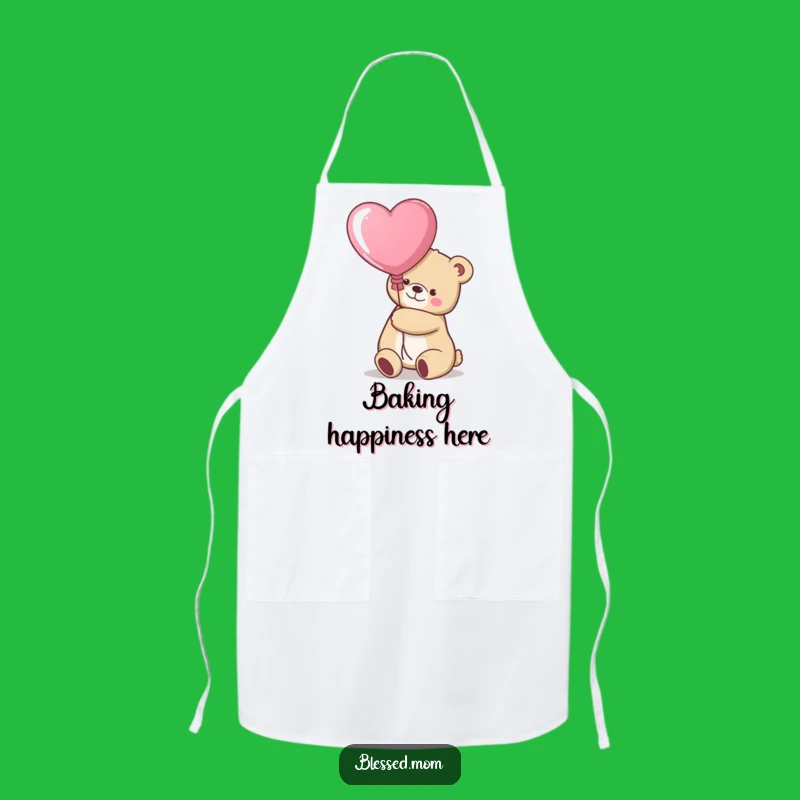 Funny Kawaii Bear Mom Apron - Heart Balloon Chef Kitchen Gift