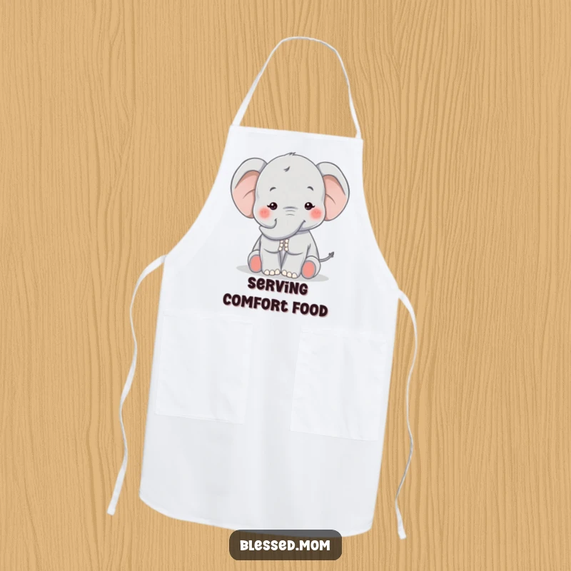 Funny Kawaii Elephant Mom Apron: Caring elephant mom with a comforting trunk pat, adding a touch of gentle humor to the kitchen.