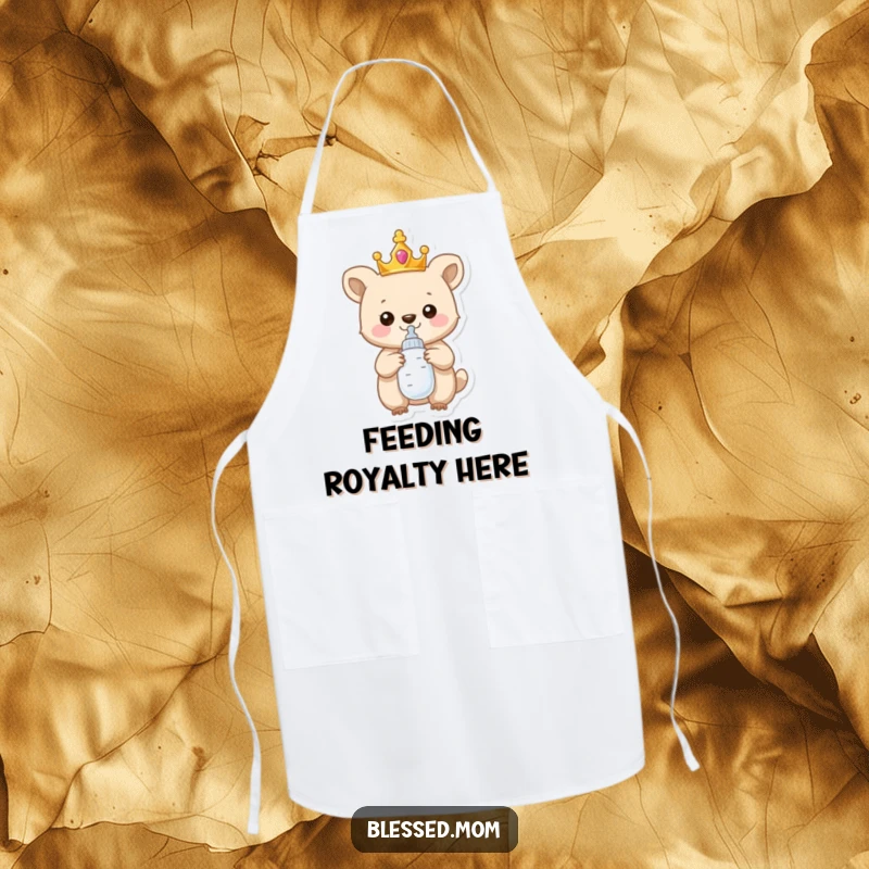 Funny Apron: A crowned baby animal proudly holds a baby bottle, ready to cook up a storm with humorous authority.