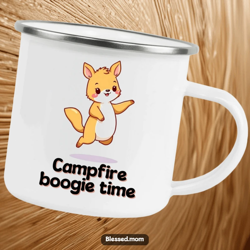 Funny Camping Mug with a dancing animal mid-sway, symbolizing fun and movement. Durable and funny for outdoor use. A great funny gift.