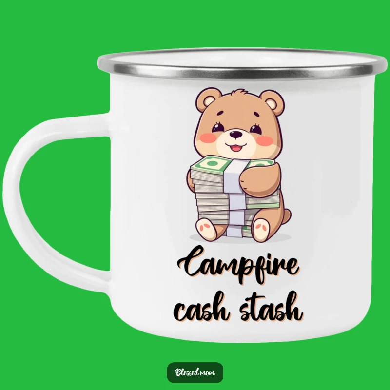 Funny Bear Money Hug Camping Mug - Outdoorsy Wealth Drinkware, Gift