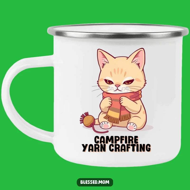 Funny Cat Knitter Camping Mug - Hilarious Gift for Outdoor Crafters