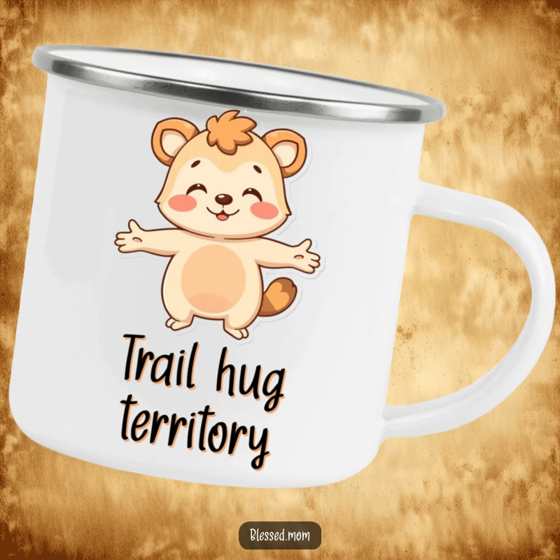 Funny Camping Mug: An animal with arms outstretched gives a warm, welcoming hug, perfect for outdoor sipping with cheer.