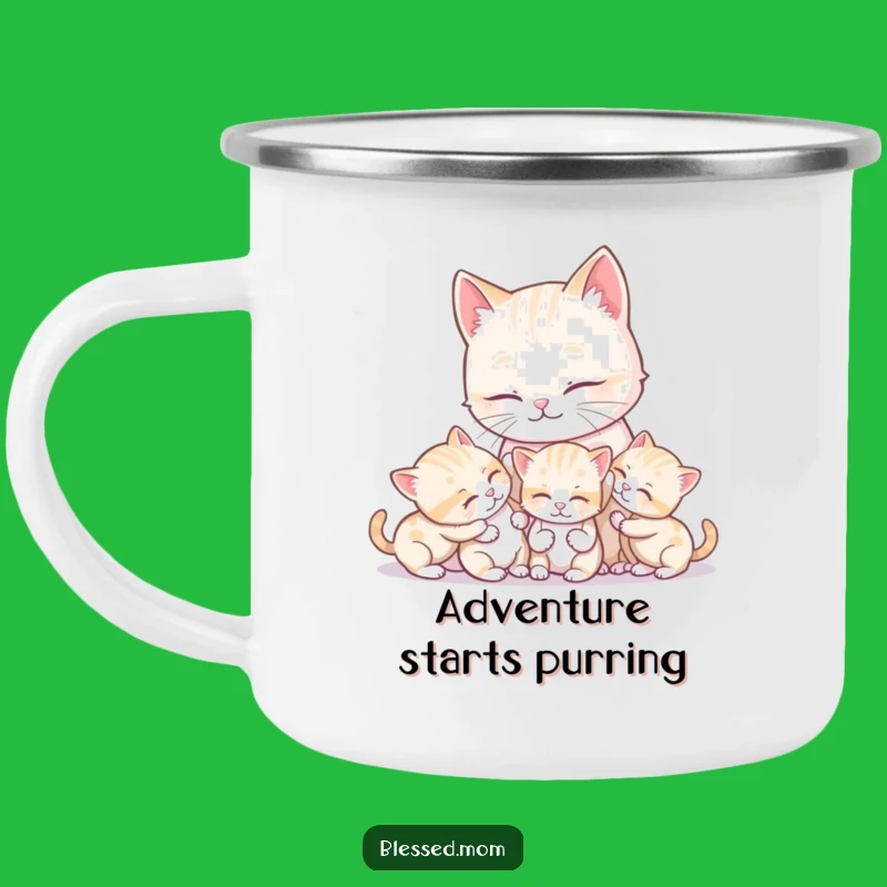 Funny Kawaii Cat Mom & Kittens Camping Mug Adventure Fuel