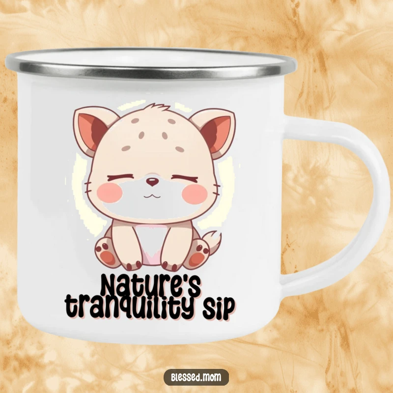 Funny Camping Mug with a serene animal sleeping peacefully, ready for outdoor use. A durable and funny gift for campers.