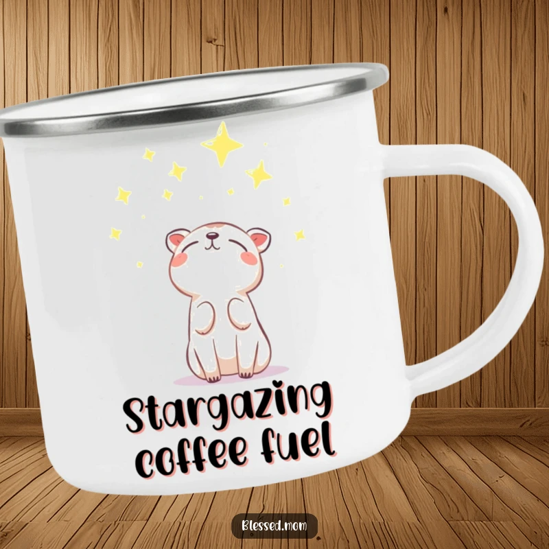 Funny Camping Mug with an animal looking up at stars, symbolizing hope. Durable and funny for outdoor use. A great funny gift.