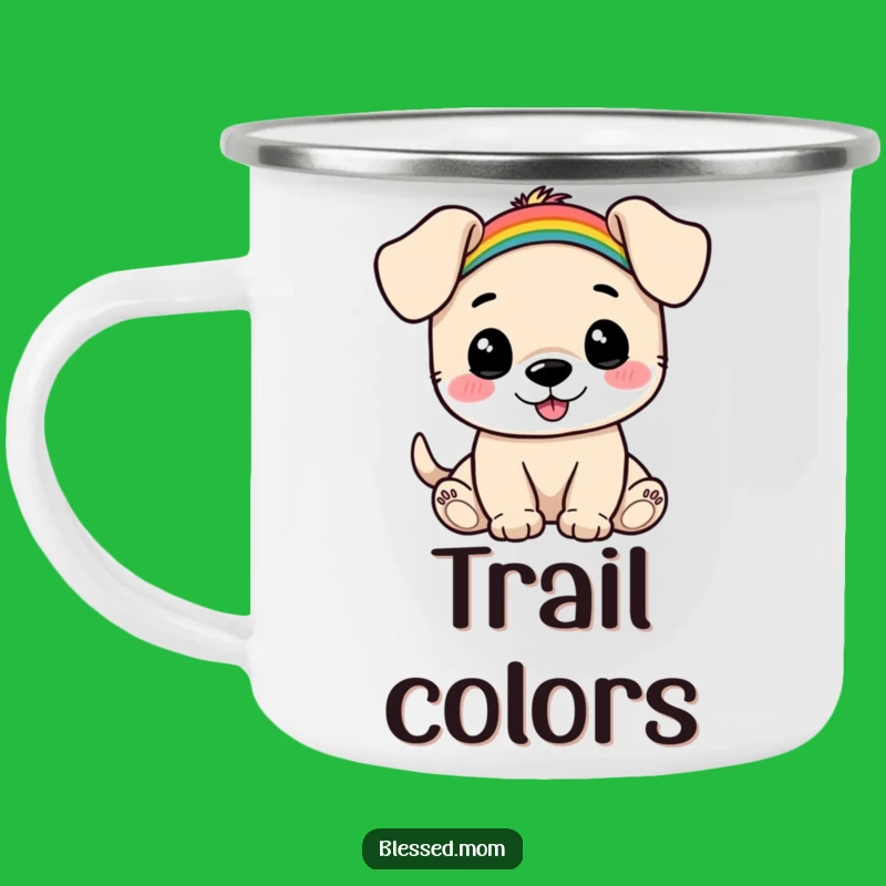 Funny Puppy Rainbow Camping Mug: Cute Enamel Cup, Cheerful Pet Lover Gift, Funny Gift