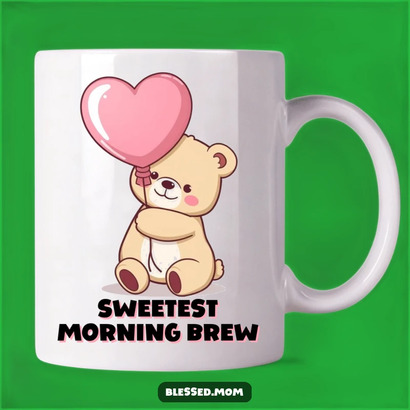 Funny Kawaii Bear Mom Mug - Heart Balloon Hug Gift for Mothers