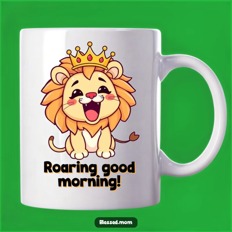 Funny Kawaii Lion Mom Mug - Playful Roar Crown Queen Gift