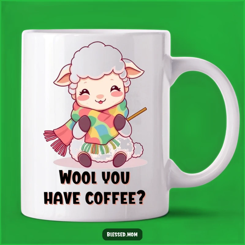 Funny Kawaii Sheep Mom Knitting Mug - Joyful Wooly Mom Gift