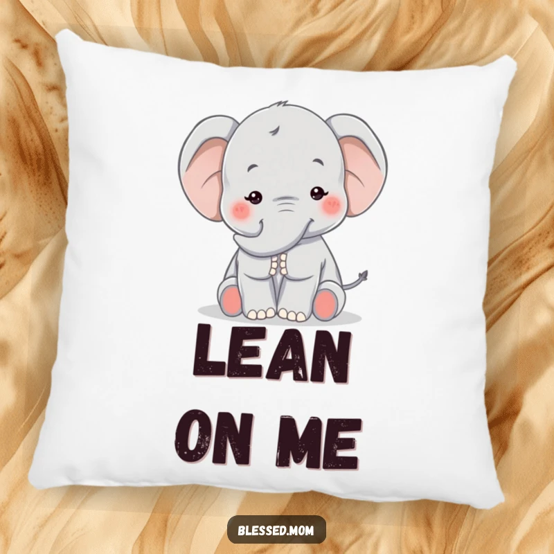 Funny Kawaii Elephant Mom Pillow: Soft elephant mom giving a comforting trunk pat, perfect for adding warmth and humor to home decor.