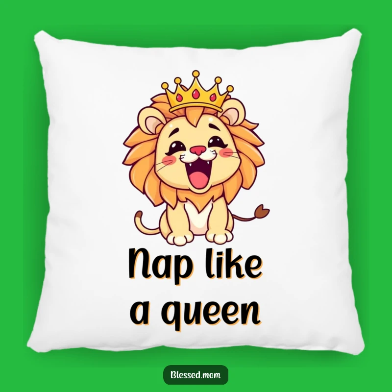 Funny Kawaii Lion Mom Pillow - Cozy Playful Roar Crown Decor