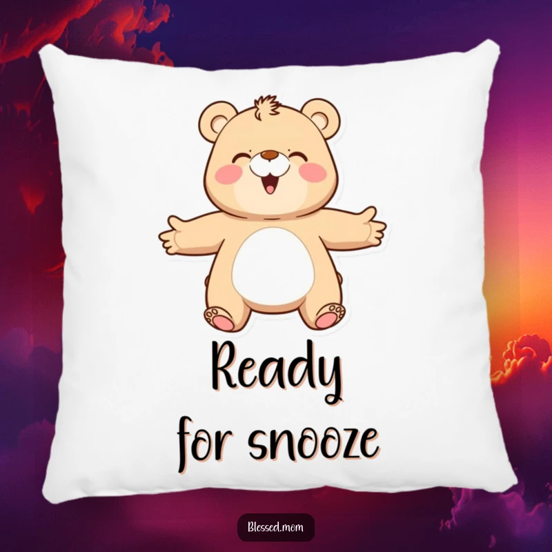 Funny bear mom pillow, featuring a happy mama bear with outstretched arms, ready to offer a comforting hug. Soft and cuddly.