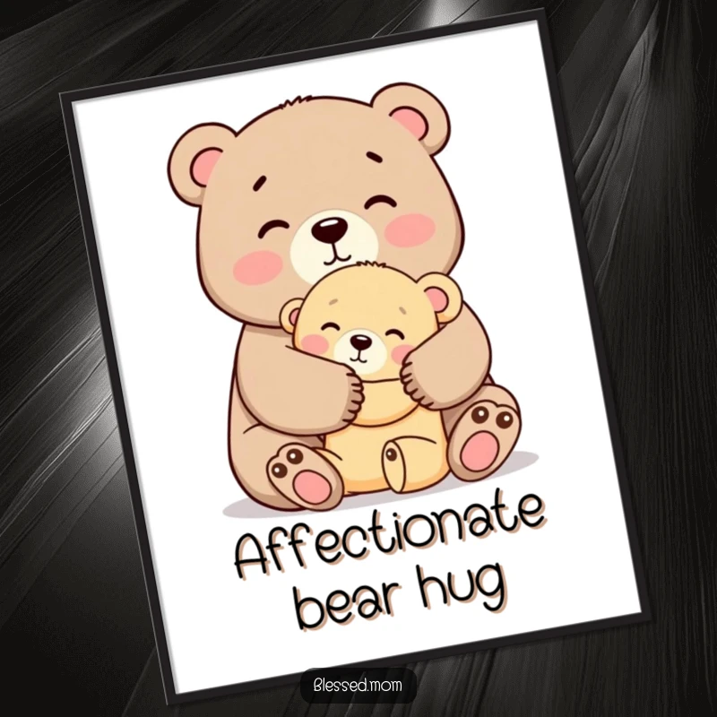 Funny Mama Bear Hug Digital Art Print, a cute mother bear tightly hugging her cub with affection, heartwarming and sweet, instant funny gift download.