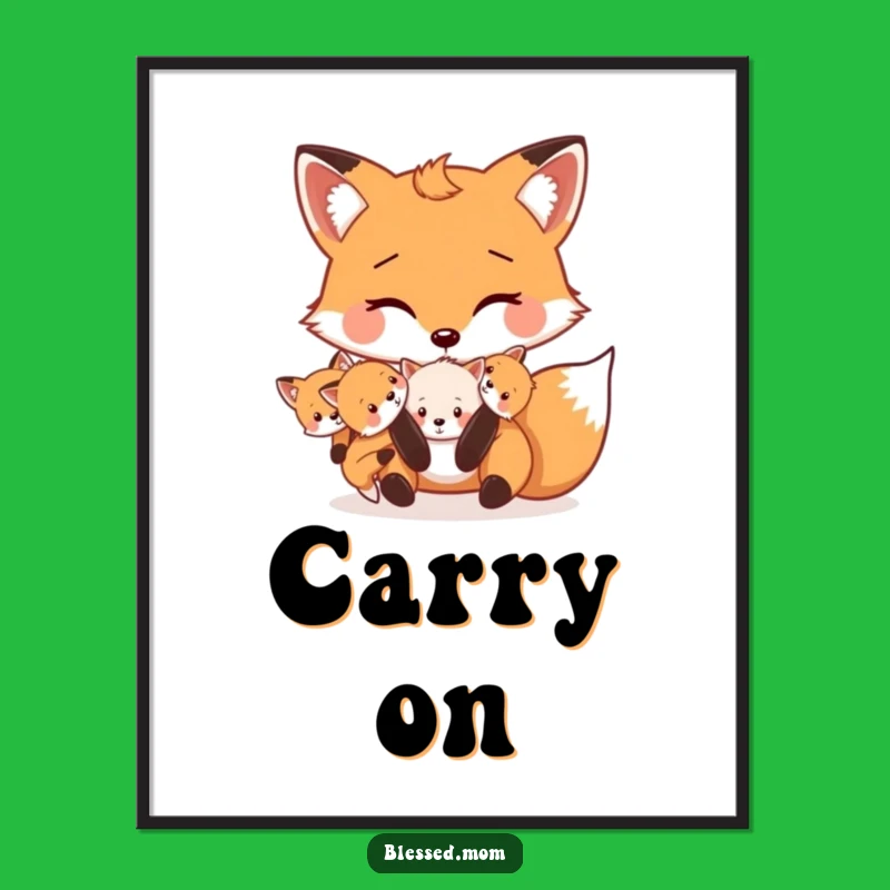 Funny Mama Fox Kits Digital Print: Instant Hilarious Fox Art