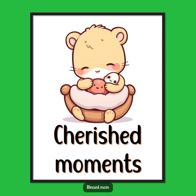 Funny Caring Animal Rocking Digital Art Print: Bring Gentle Charm and Warmth Instantly