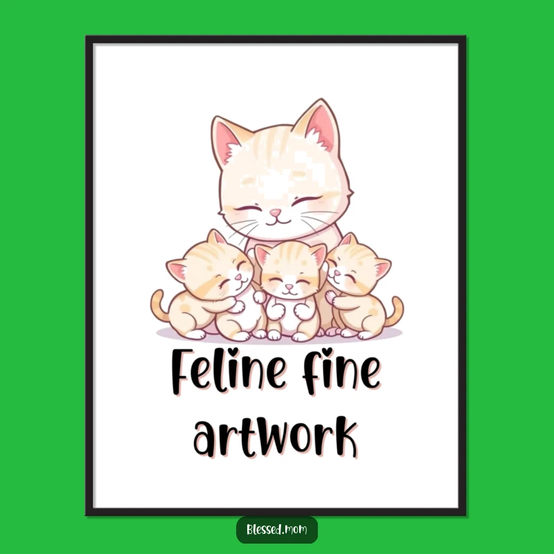 Download Funny Kawaii Cat Mom & Kittens Art Print