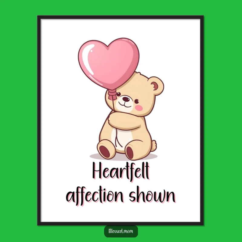 Funny Kawaii Bear Mom Digital Art - Instant Heart Balloon Download Gift