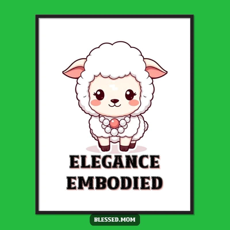 Funny Sheep Pearl Necklace Digital Art: Posh Ewe Portrait - Gift