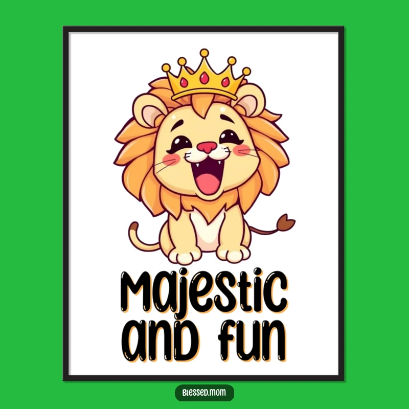 Funny Kawaii Lion Mom Art Print - Instant Playful Roar Crown Decor