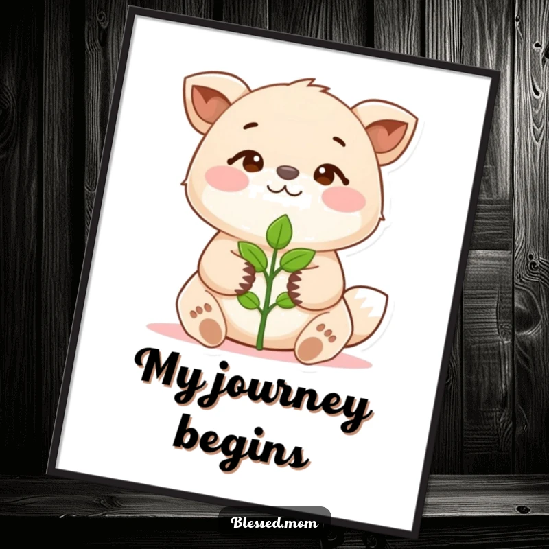 Funny Digital Art Print of an animal proudly holding a sprout, symbolizing growth and potential. A beautiful funny gift.