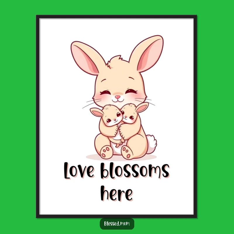 Printable Sweet Funny Bunny Mom Baby Embrace Art: Tender Portrait
