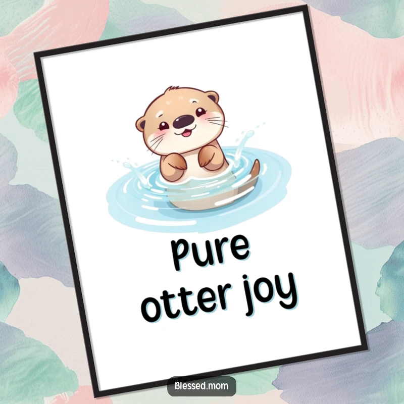 Funny otter mom digital art print, depicting a playful mama otter splashing joyfully in a sparkling pool, perfect for adding cheer.