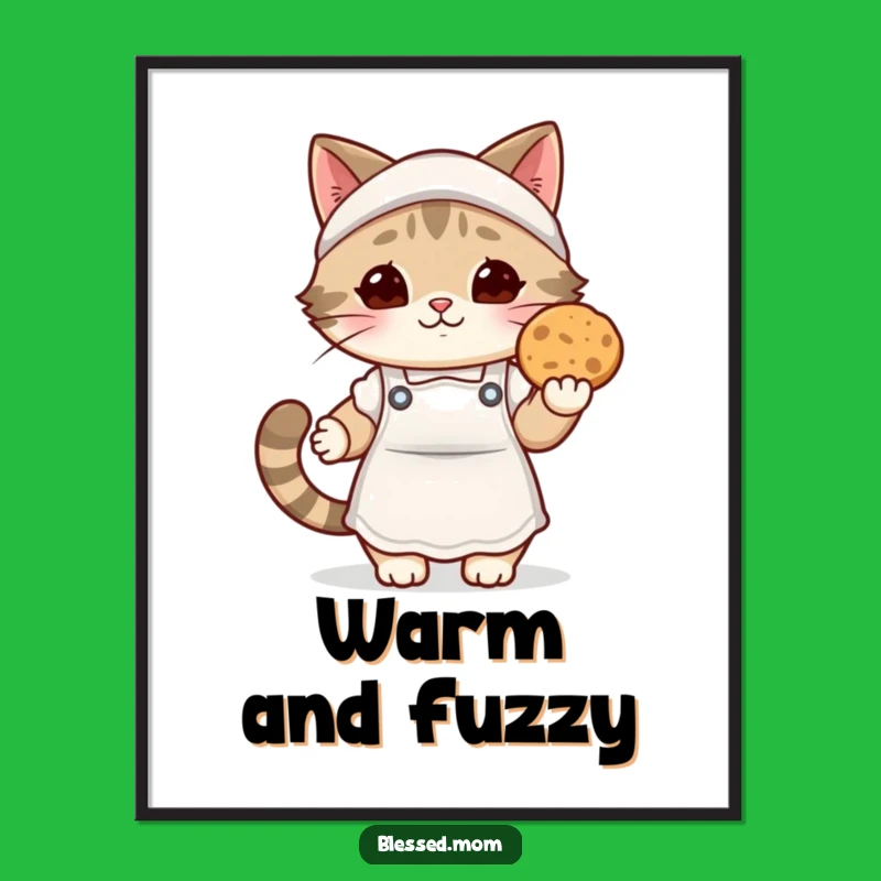 Funny Kawaii Cat Mom Digital Art: Cozy Baker Print, Warm Cookie Instant Gift