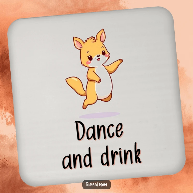 Funny Drink Coaster with a dancing animal illustration, perfect for protecting surfaces with fun and motion. A cute funny gift.