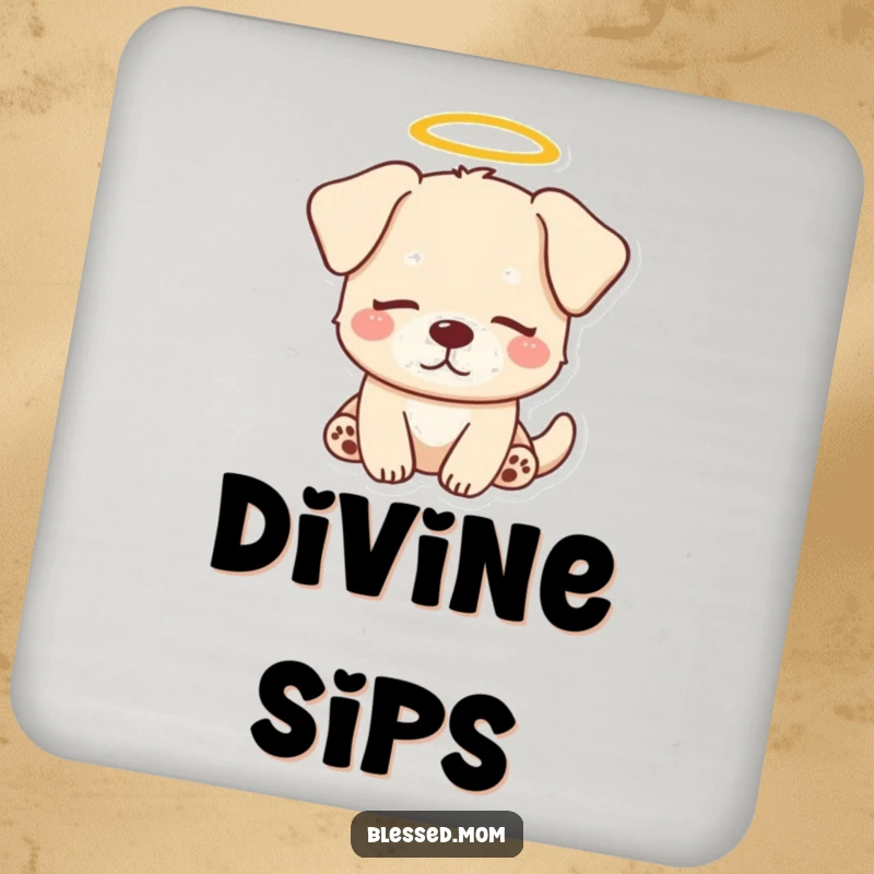 Funny Dog Halo Coaster: Kawaii dog with a halo looks serenely peaceful, protecting surfaces. A practical and funny decorative item.