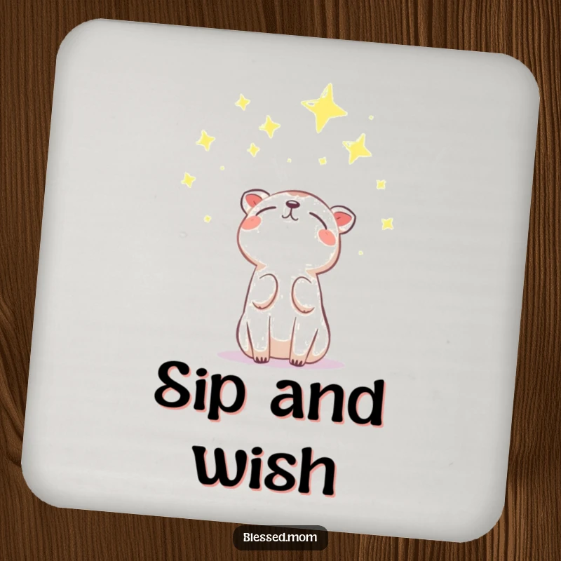 Funny Drink Coaster with an animal looking up at stars, symbolizing hope and wonder. Perfect for tables. A cute funny gift.