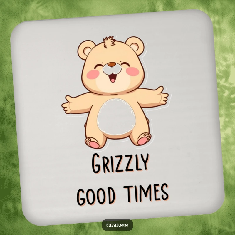 Funny bear mom coasters, a happy mama bear with arms outstretched, ready to give a hug, protecting surfaces with charm.