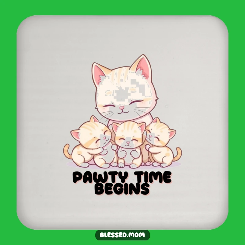 Funny Kawaii Cat Mom & Kittens Coaster Protect Surfaces