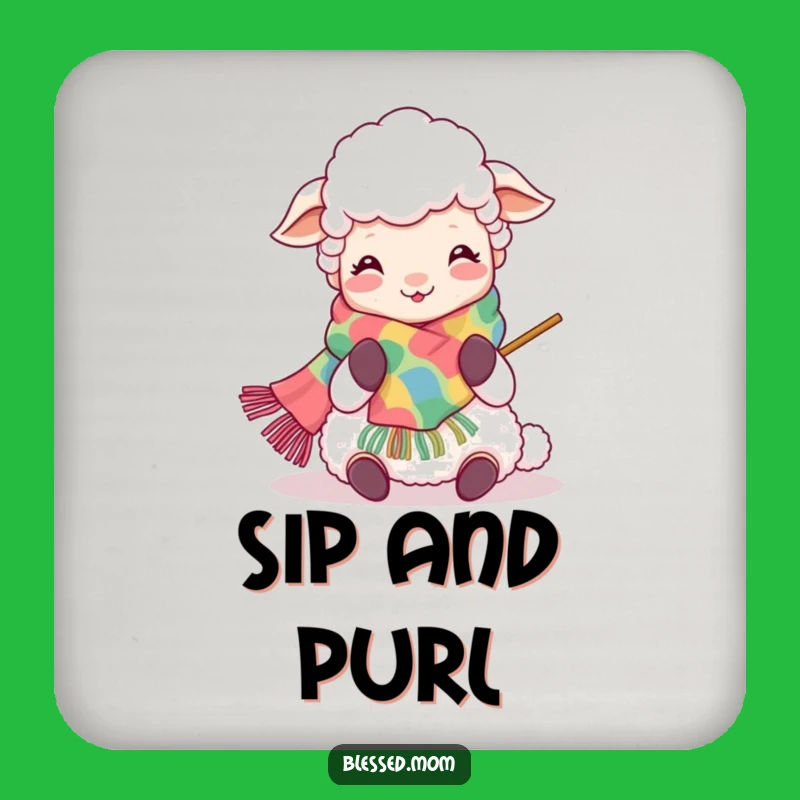 Funny Kawaii Sheep Mom Coaster - Joyful Knitting Drink Decor Gift