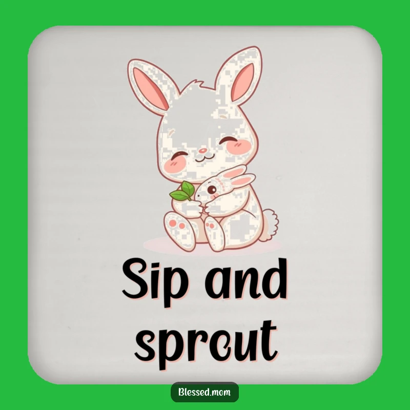 Funny Bunny Mom Coasters: Cute Sprout Protection, Mama Hare Drink Set Gift