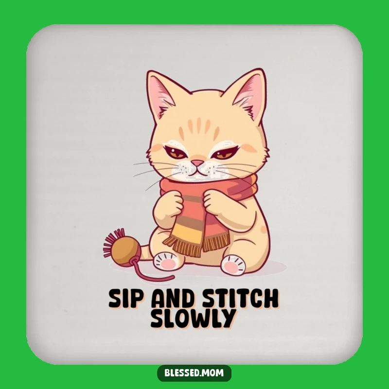 Determined Cat Knitter Coasters - Funny Gift for Crafty Homes