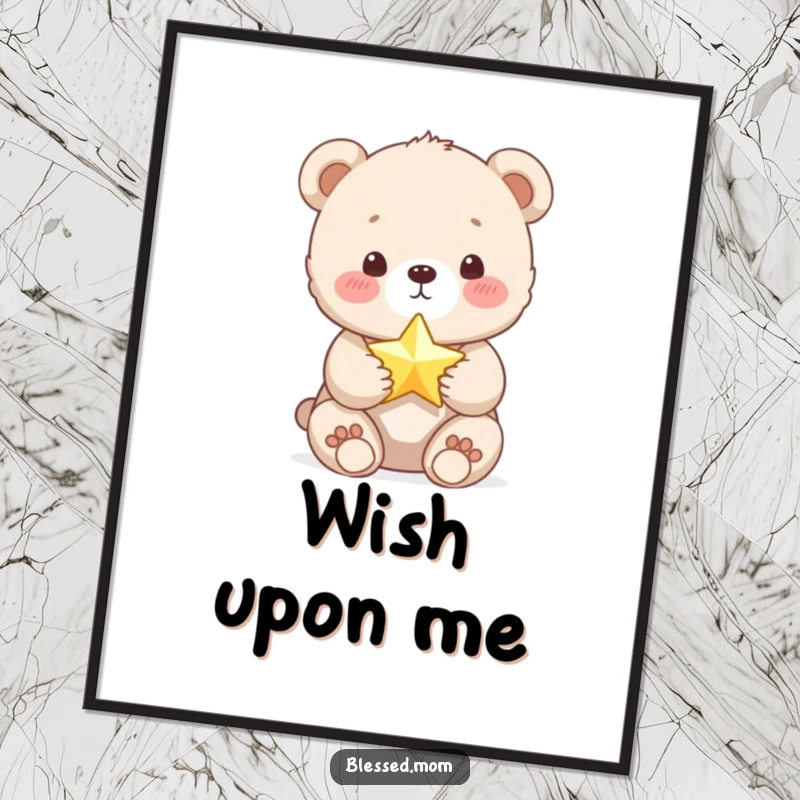 Funny Bear Cub Poster: Cute cub holds a tiny, shimmering star, creating an atmosphere of magic. Perfect for funny wall decor.
