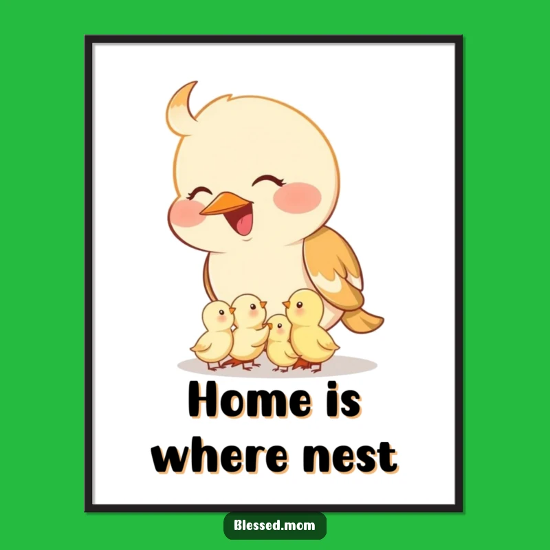 Funny Mama Bird Poster: Nurturing Feeder Art, Tiny Chicks Print, Sweet Gift