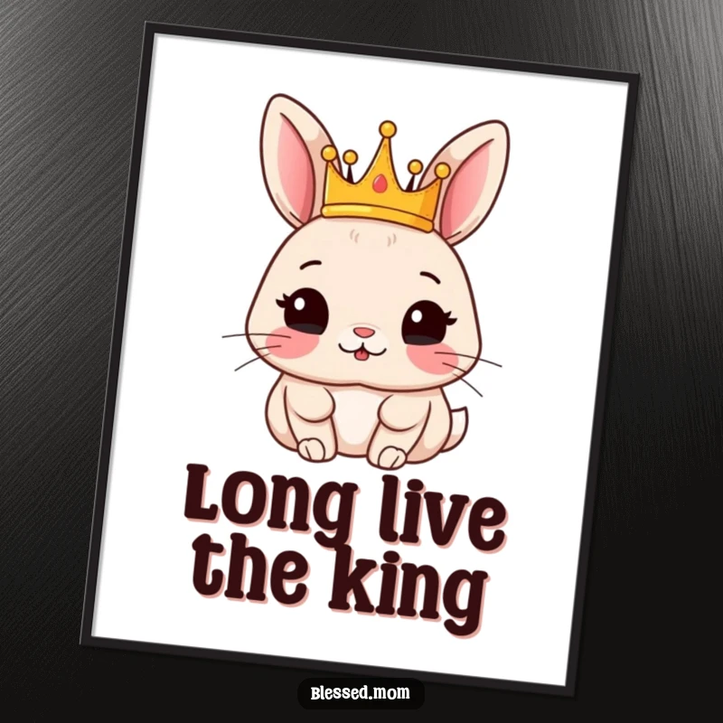 Funny rabbit poster featuring a content rabbit wearing a small crown, bringing cute royal charm to any wall.