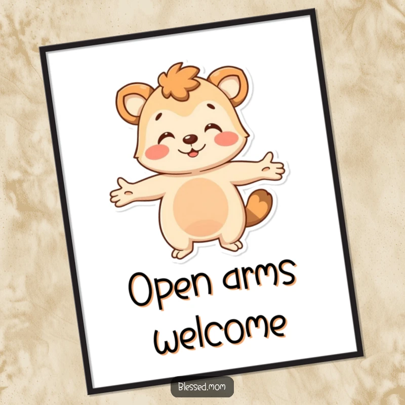 Funny Poster: An animal gives a warm, welcoming hug with arms outstretched, bringing friendly and comforting vibes to decor.