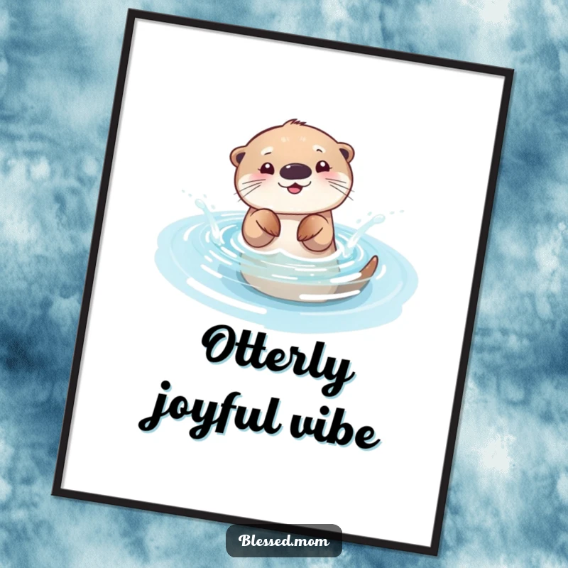 Funny otter mom poster, a lively illustration of a mama otter splashing happily in a clear, sparkling pool, perfect for adding cheer.