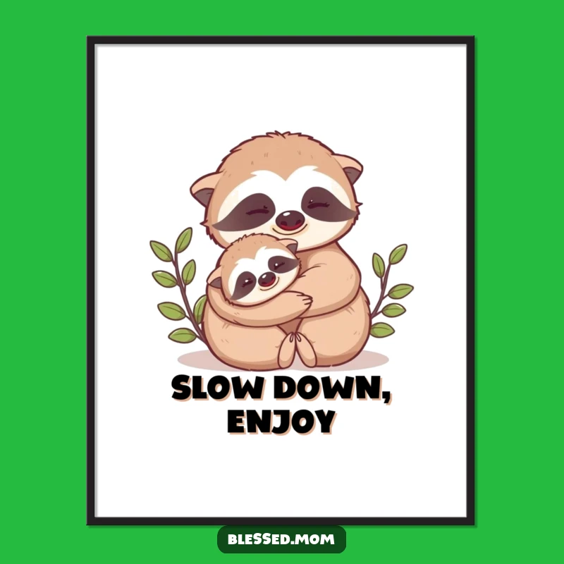 Funny Mama Sloth Hug Poster: Whimsical Wall Art for Sloth Lover's Decor