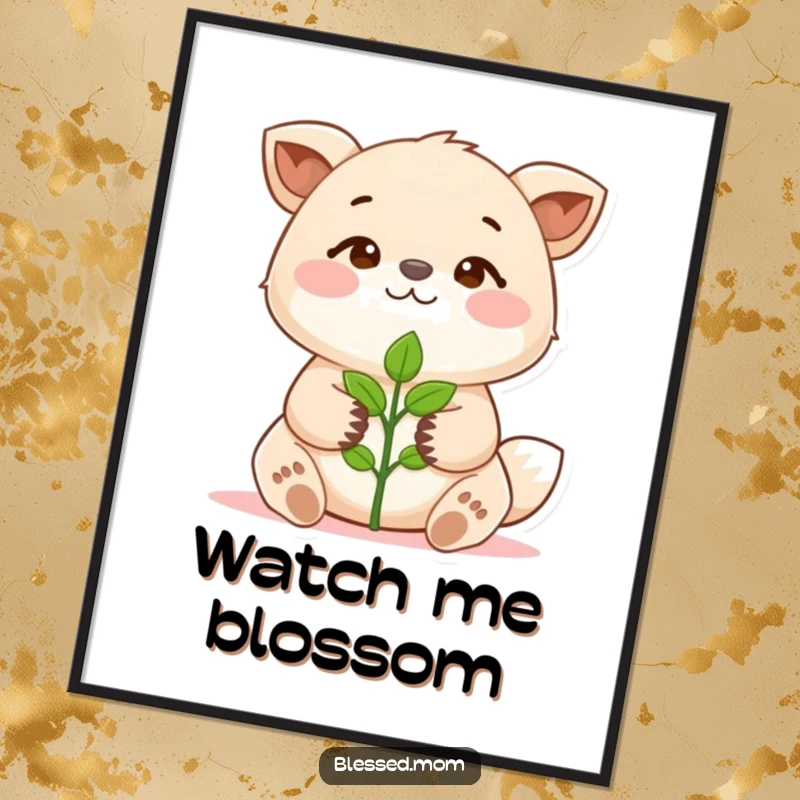 Funny Poster of an animal proudly holding a little green sprout, symbolizing growth and new beginnings. A beautiful funny gift.