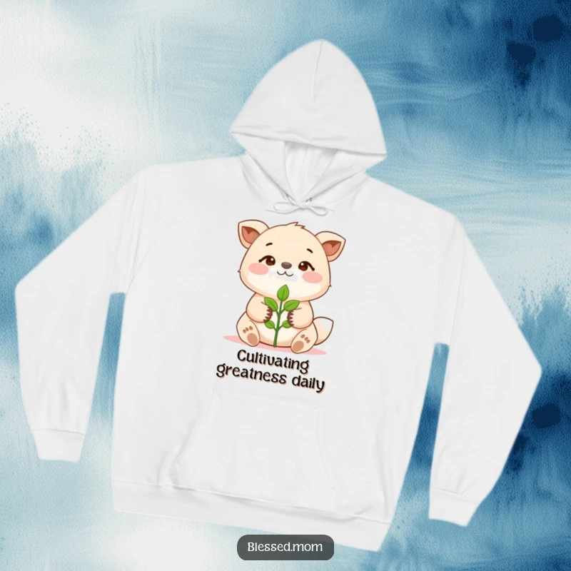 Funny Hoodie featuring a proud animal holding a small sprout, symbolizing personal growth and new life. A cozy and funny gift.