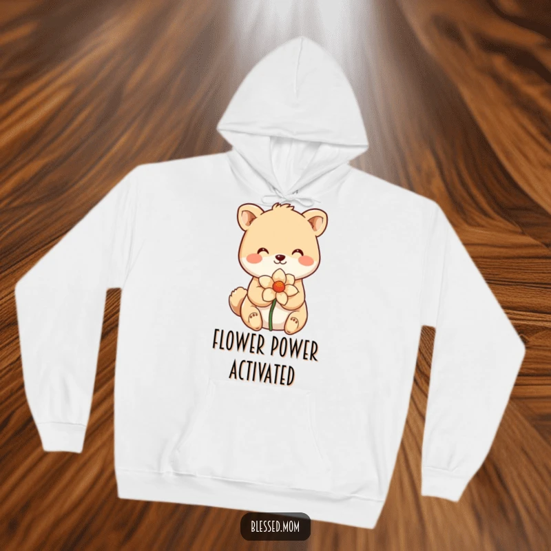 Funny Hoodie with a smiling animal holding a flower, embodying sweetness and joy. Cozy and funny, a perfect funny gift.
