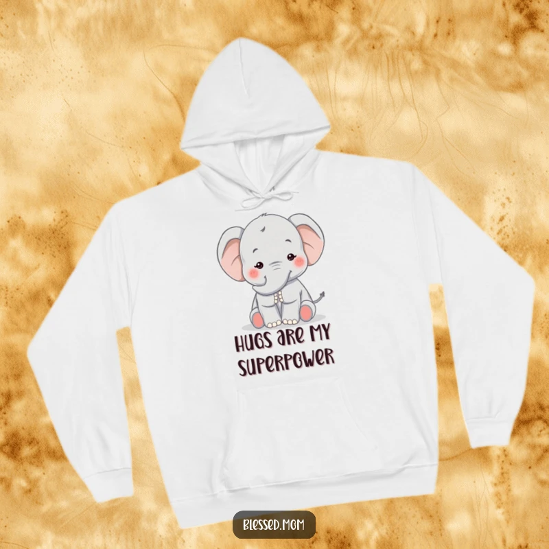 Funny Kawaii Elephant Mom Hoodie: Sweet elephant mom providing a comforting trunk pat, ideal for warmth and emotional support.