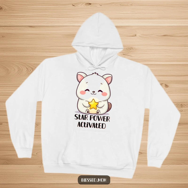 Funny Hoodie showing a happy, serene animal holding a bright, glowing star, perfect for cozying up and gifting.