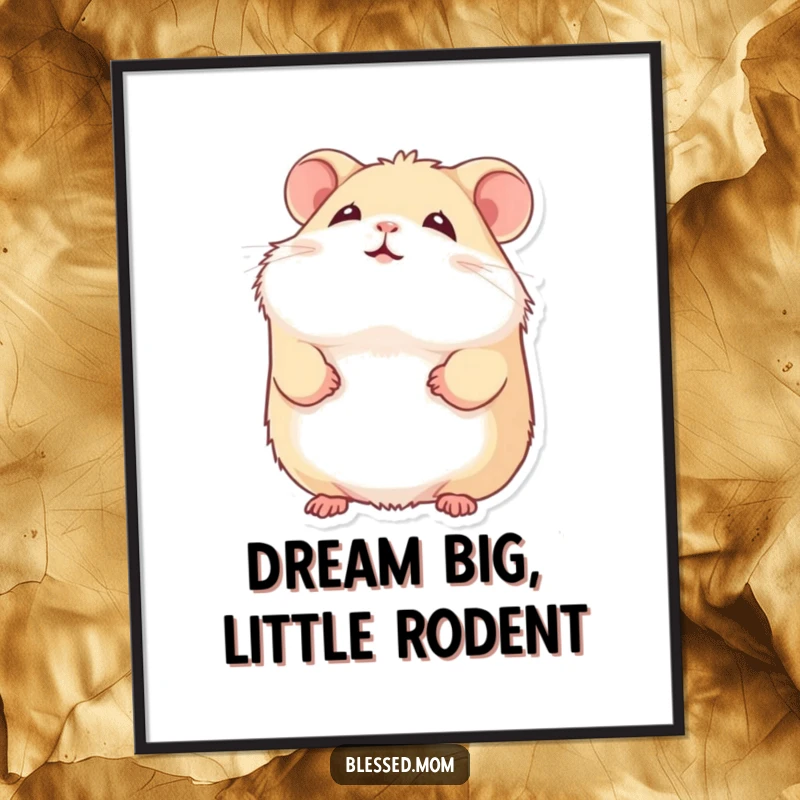 Funny Free Printable Wall Art: A fluffy hamster with a sweet, gentle smile looking peacefully upwards, radiating calm.
