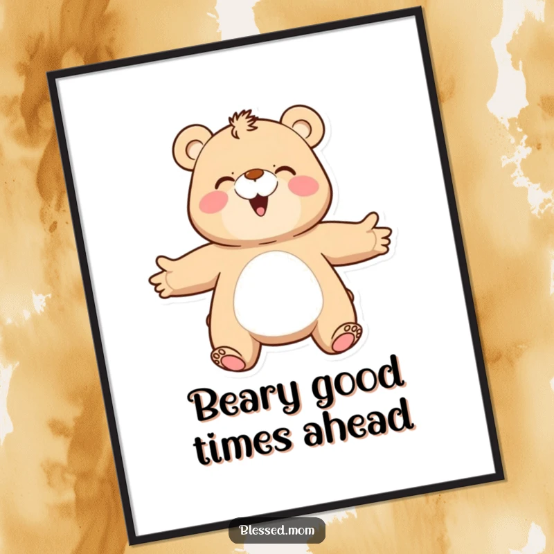Funny Free Printable happy bear mom with outstretched arms offering a warm hug, perfect for wall art.