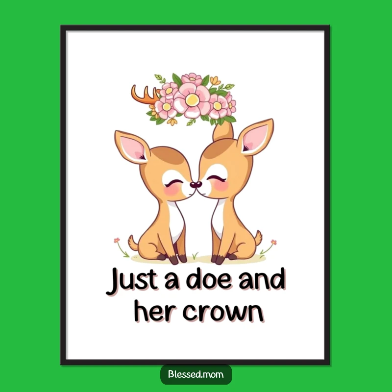 Free Printable Deer Art: Kawaii Mom & Flower Crown Serene Wall Decor Downloadable